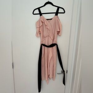 Zara Pink Tan Ruffled Wrap Dress